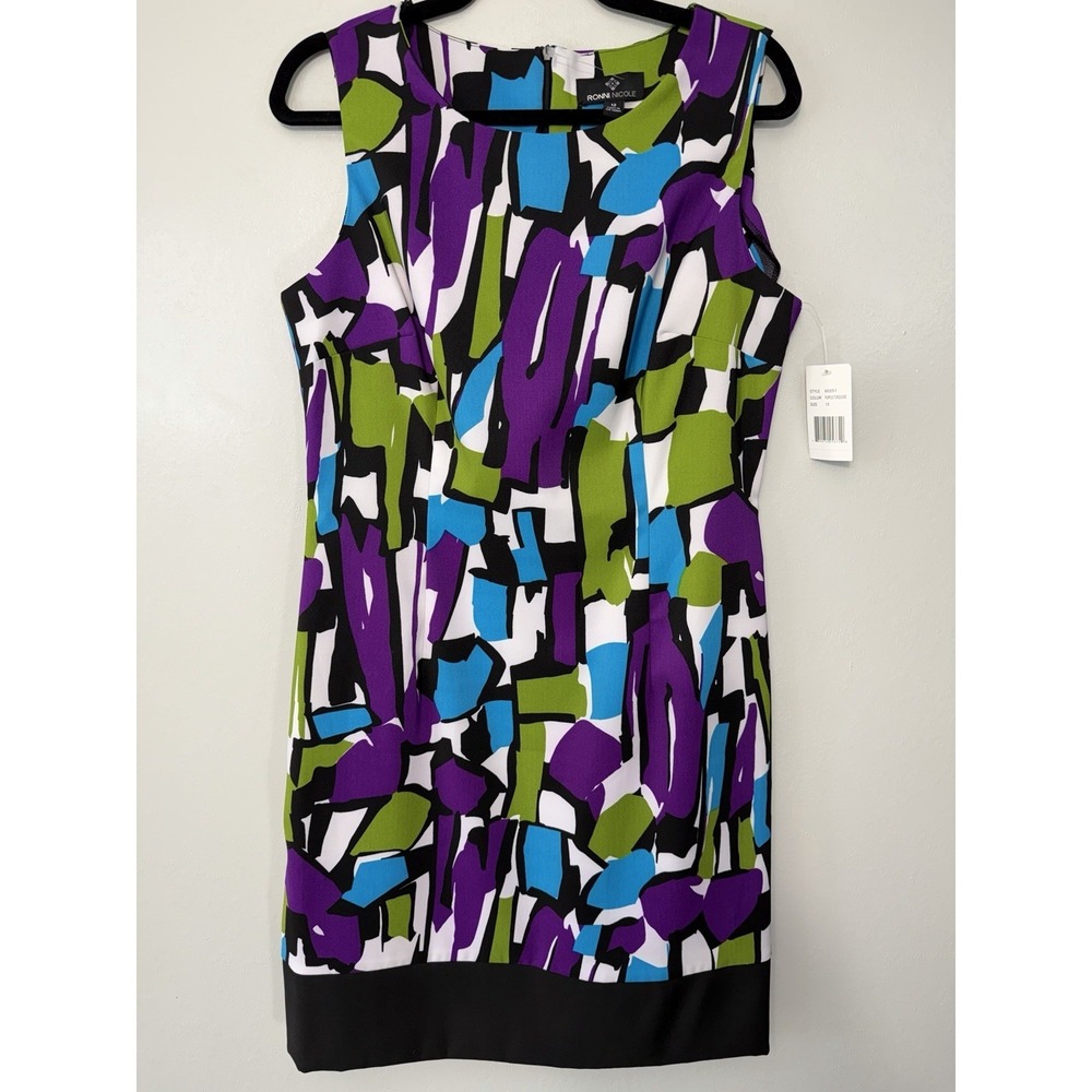 NWT Ronnie & Nicole Shift Dress W Bold Colors  Sleeveless Size 12